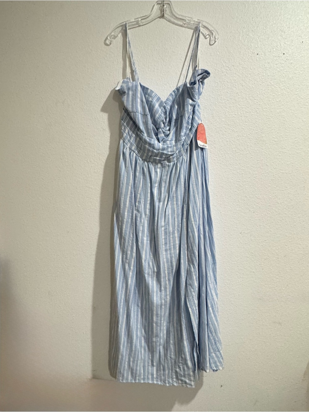 ARULA Light Blue & White Striped Midi Dress